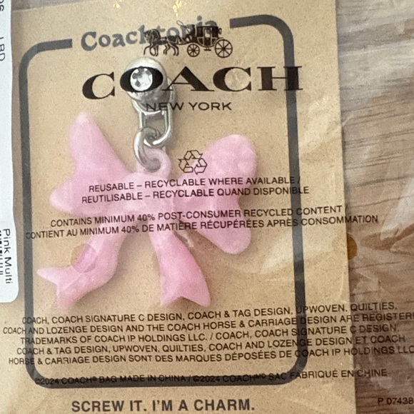 Coachtopia Nwt Pink Bow Key & Card Holder - Picture 1 of 3